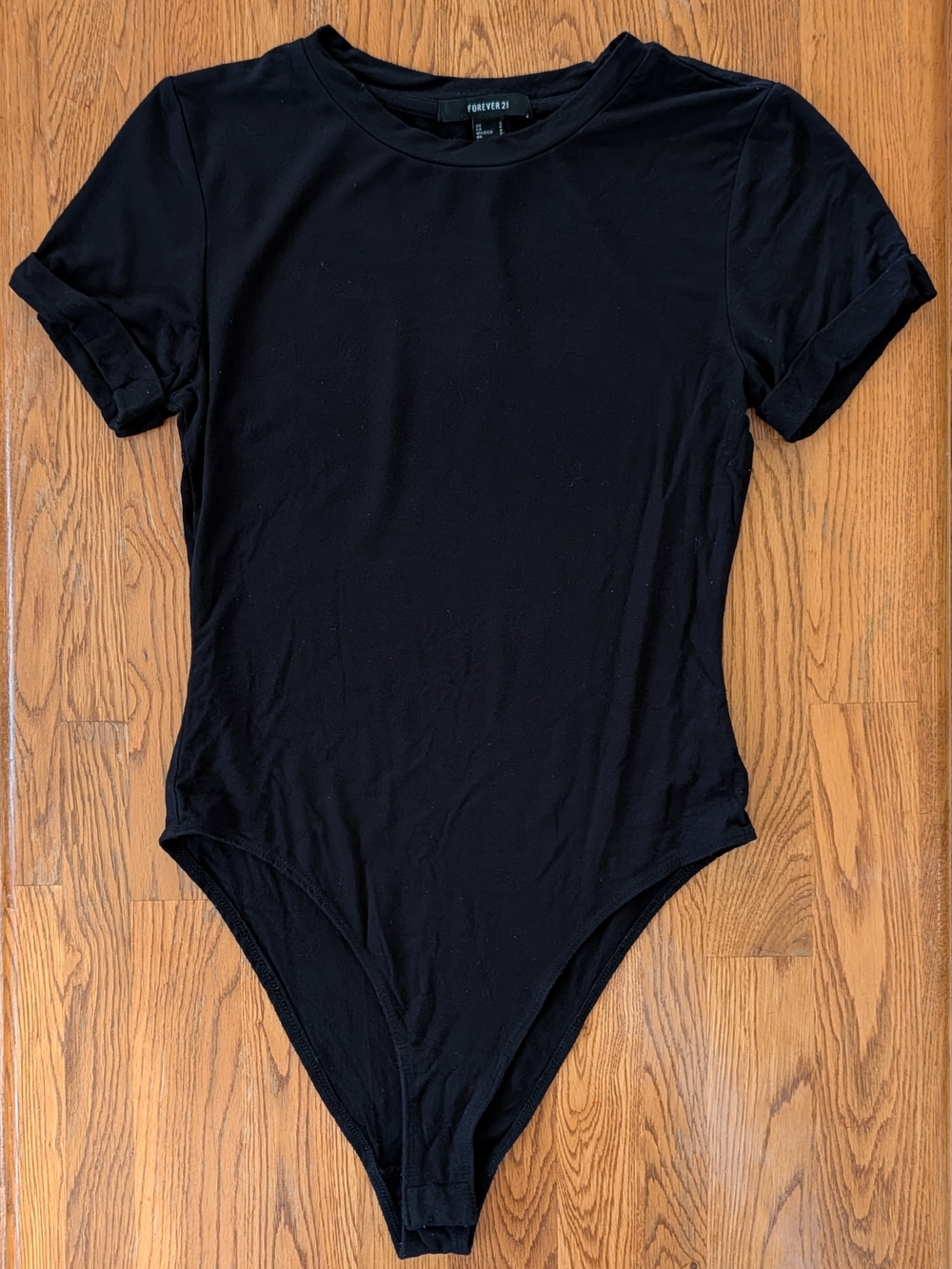 Forever 21 Black Knit Short Sleeve Crew Neck Bodysuit